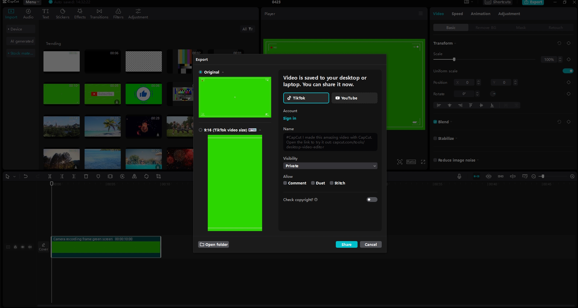 Export and share 